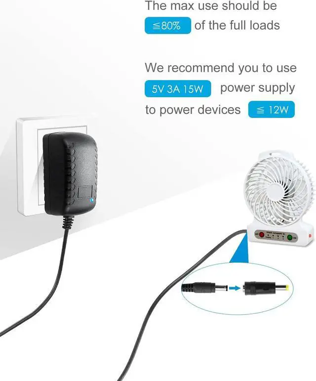 Alt view image 7 of 7 - 5V 3A Power Supply DC 5 Volt 15W 3000mA 2.5A 2A 1A Power Adapter Converter with 5.5x2.5mm 5.5x2.1mm 4.0x1.7mm 3.5x1.35mm 3.0x1.1mm 2.5x0.7mm Micro-USB Type-C Tips for Raspberry?Pi 3 4 USB-HUB - OEM