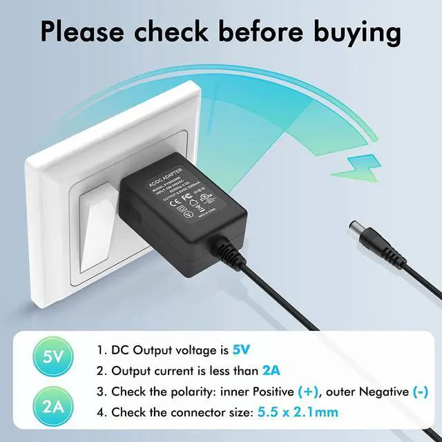 Alt view image 6 of 7 - 5V 2A AC Adapter, 5v1a Power Supply UL Listed 5V 2A Power Supply Adapter, 5V 2A LED Power Supply 100V-240V AC Power Adapter Wall Charger for TV Box, Camera, Speaker,Router & More DC 5V Devices - OEM