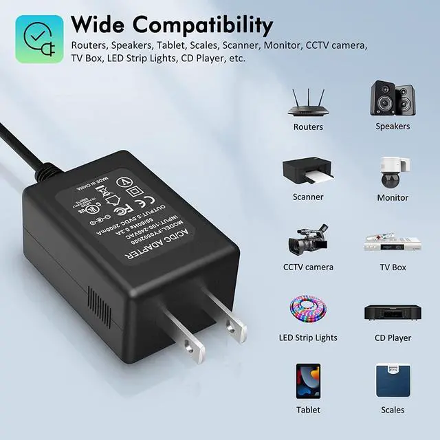 Alt view image 7 of 7 - 5V 2A AC Adapter, 5v1a Power Supply UL Listed 5V 2A Power Supply Adapter, 5V 2A LED Power Supply 100V-240V AC Power Adapter Wall Charger for TV Box, Camera, Speaker,Router & More DC 5V Devices - OEM