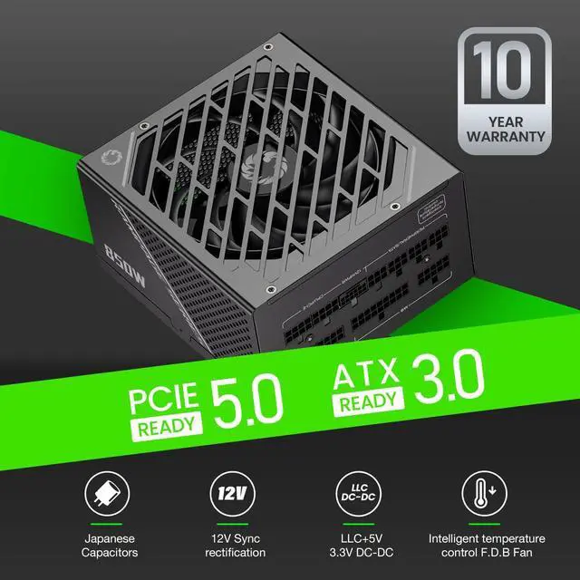 Alt view image 2 of 6 - GAMEMAX Rampage Series 850W PCIe 5.0 80 Plus Gold Certified Fully Modular Power Supply, 135mm F.D.B Fan, 105°C Japanese Caps, 10 Year Warranty, GX850, Black - OEM
