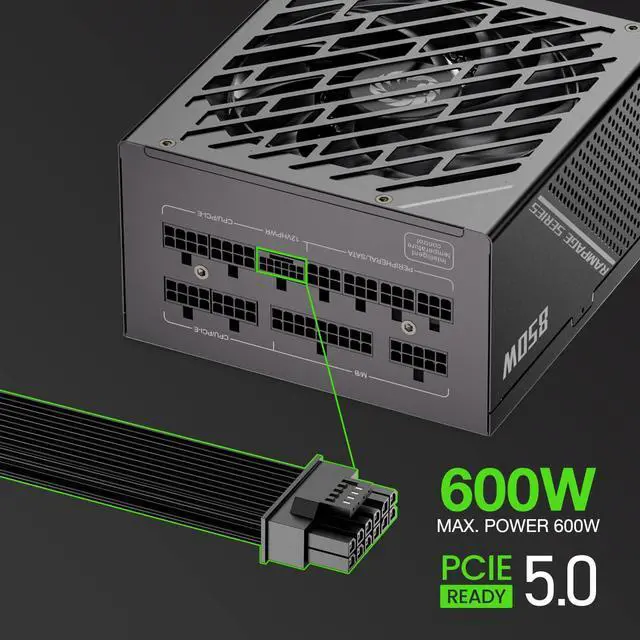 Alt view image 4 of 6 - GAMEMAX Rampage Series 850W PCIe 5.0 80 Plus Gold Certified Fully Modular Power Supply, 135mm F.D.B Fan, 105°C Japanese Caps, 10 Year Warranty, GX850, Black - OEM