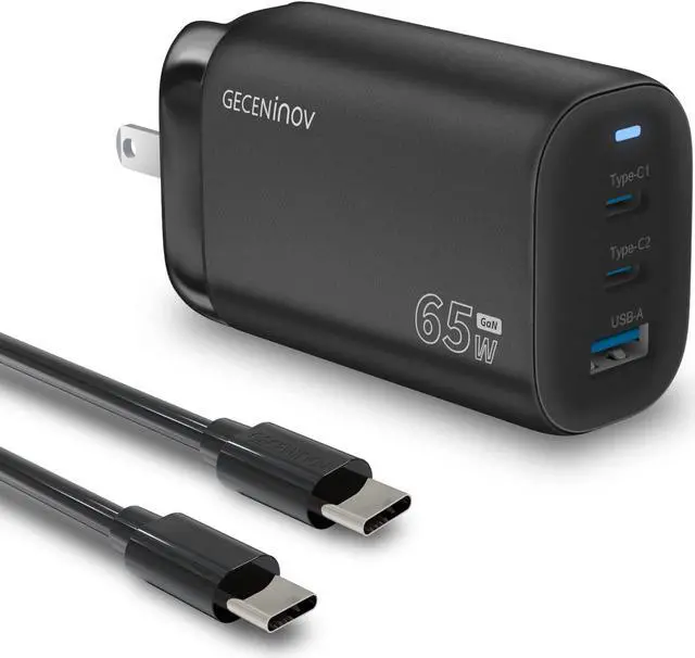 Main image of 65W Wall Charger, Geceninov GaN Charger, Latest GaN III Chip, 3-Port USB C Charger with 5ft USB-C Cable for MacBook Pro/Air, iPad Pro/Air, iPhone 14/13/12 Mini/Pro/Max, S22/S21/S20, Pixel 6/5 and more - OEM