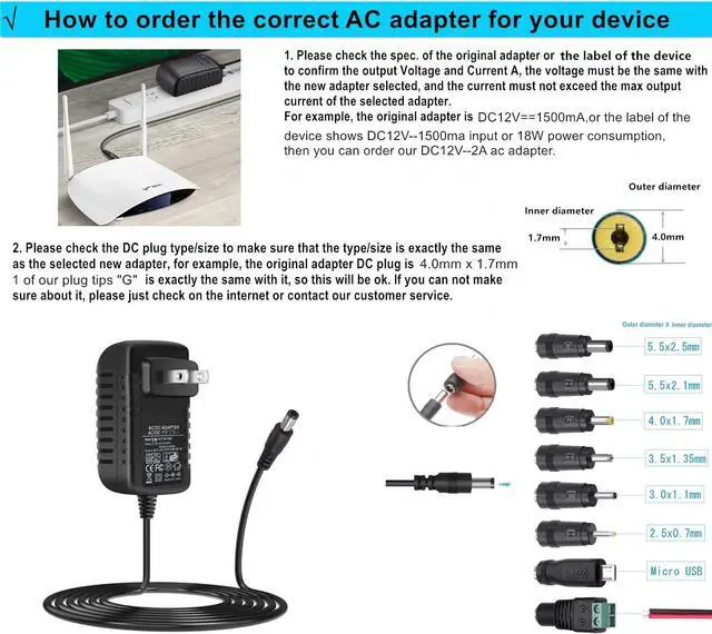 Alt view image 7 of 7 - Universal AC Adapter 15V 1A Power Supply 15W AC110V to DC15V Power Driver 15V 100mA~1000mA All Compatible with 8 DC Plug Tips adapters Charger Transformer AC-DC Adapter (DC15V~1A) - OEM