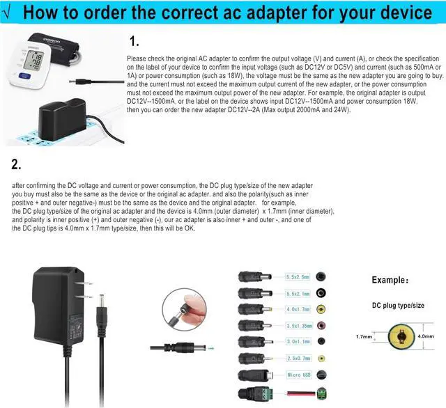 Alt view image 2 of 7 - GuanTing4.8' Long Cable AC Adapter 5V 2A Power Supply Charger AC110V to DC5V 2000mA 1500mA 1000mA 500mA Power Adapter 5 Volt Converter Transformer ac dc Adapter - OEM