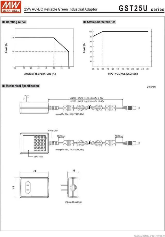 Alt view image 7 of 7 - MW Mean Well Wall-Mounted Adaptor GST25U05/07/09/12/15/18/24/28/48-P1J Industrial US-Type General Size Reliable Green Adaptor (GST25U18-P1J) - OEM