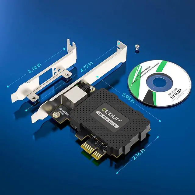Alt view image 6 of 7 - 2.5GBase-T PCIe Network Adapter, 2500/1000/100Mbps PCI Express Gigabit Ethernet Card RJ45 LAN Controller Support Windows Server/Windows, Standard and Low-Profile Brackets Included