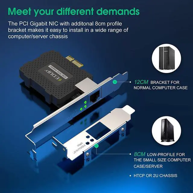 Alt view image 7 of 7 - 2.5GBase-T PCIe Network Adapter, 2500/1000/100Mbps PCI Express Gigabit Ethernet Card RJ45 LAN Controller Support Windows Server/Windows, Standard and Low-Profile Brackets Included