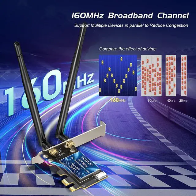 Alt view image 4 of 7 - WiFi 6E PCIe WiFi Card AX210NGW Bluetooth 5.2 AX5400M 802.11ax Tri-Band 6G/5.8G/2.4GHz 6dBi Antenna PCIE Wireless Network Cards for Desktop PC Support Windows 11/10 64-bit