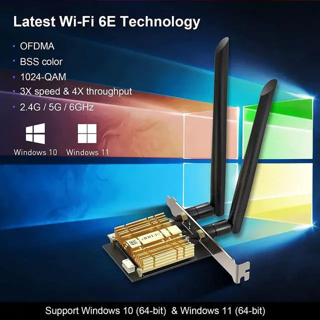 Alt view image 3 of 7 - EDUP  WiFi 6E AX210 PCIE WiFi Card Bluetooth5.2 with Heat Sink Upgrade to 6GHz/5GHz/2.4GHz Tri-Band, Up to 5400Mbps,160MHz,Ultra-Low Latency,OFDMA,MU-MIMO,Support Windows 11/10 64Bit