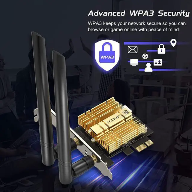 Alt view image 7 of 7 - EDUP  WiFi 6E AX210 PCIE WiFi Card Bluetooth5.2 with Heat Sink Upgrade to 6GHz/5GHz/2.4GHz Tri-Band, Up to 5400Mbps,160MHz,Ultra-Low Latency,OFDMA,MU-MIMO,Support Windows 11/10 64Bit