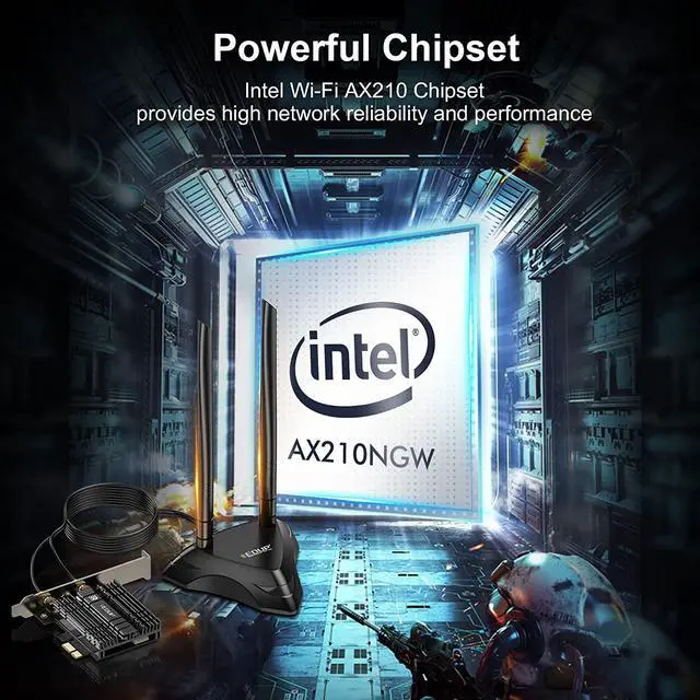 Alt view image 4 of 7 - EDUP PCIe WiFi 6E Card with 6dBi Antenna Base, 802.11AX Bluetooth 5.2 AX5400M AX210NGW Heat Sink Tri-Band 6G/5.8G/2.4GHz WiFi 6 PCI-E Wireless Network Card for Desktop PC Support Windows 10/11 64-bit