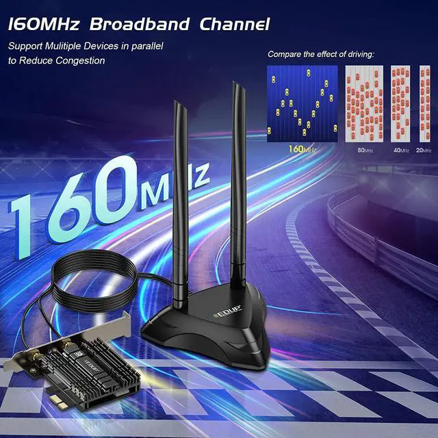 Alt view image 6 of 7 - EDUP PCIe WiFi 6E Card with 6dBi Antenna Base, 802.11AX Bluetooth 5.2 AX5400M AX210NGW Heat Sink Tri-Band 6G/5.8G/2.4GHz WiFi 6 PCI-E Wireless Network Card for Desktop PC Support Windows 10/11 64-bit
