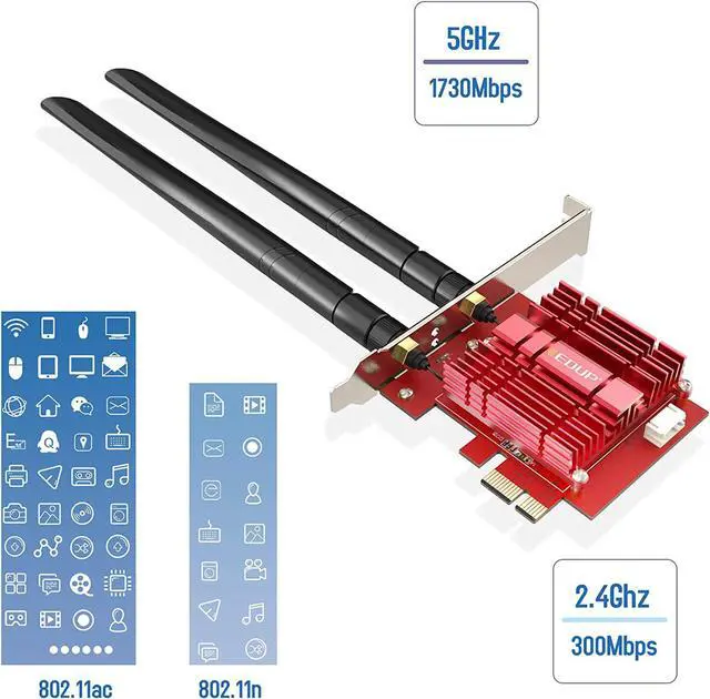 Alt view image 4 of 7 - PCIe Bluetooth WiFi Card with Built-in Intel 9260 Chip, EDUP PCIE Bluetooth 5.0 Wireless Network Card AC2030M Heat Sink Dual Band 5.8G/2.4Ghz for Desktop PC, Compatible with Windows10 64bit