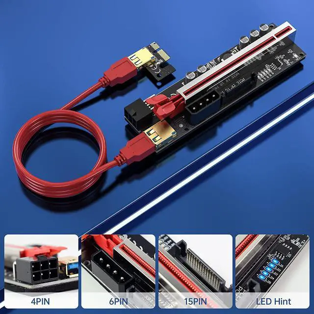 Alt view image 2 of 7 - EDUP  PCIe GPU Riser Express Cable with 5 Solid Capacitors,Marque Light,16X to 1X Bitcoin/Ethereum ETH Mining Mini Graphics Riser Card Adapter Pack of 2