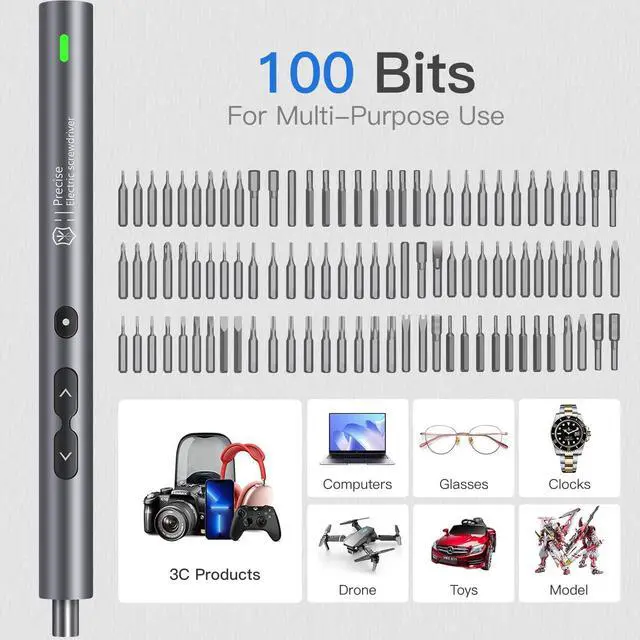 Alt view image 2 of 7 - UF-TOOLS Mini Electric Screwdriver Set, 120 in 1 Small Portable Cordless Power Screwdriver Set, with 100 Precision Bits & LED Light & 20-bit Tool Set Handy Repair Tool, for Phone Watch Camera Laptop