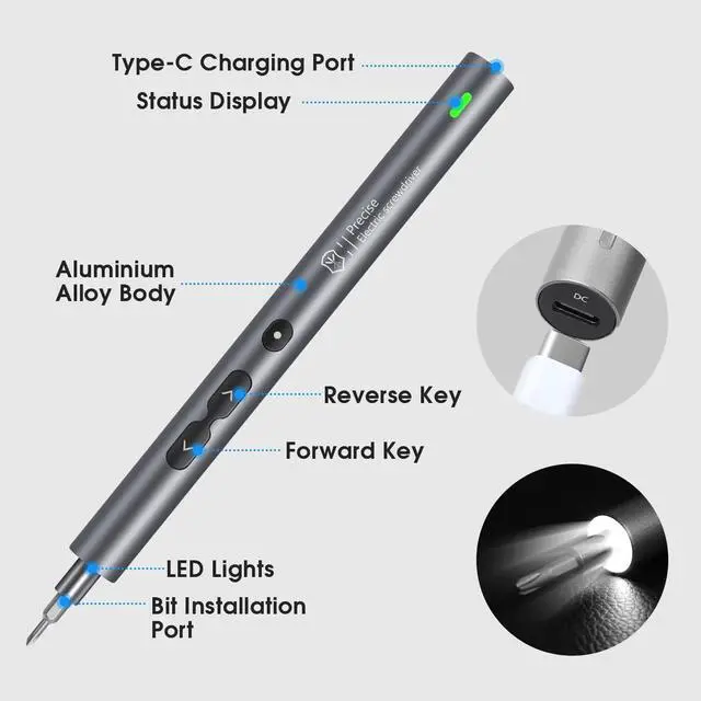 Alt view image 7 of 7 - UF-TOOLS Mini Electric Screwdriver Set, 120 in 1 Small Portable Cordless Power Screwdriver Set, with 100 Precision Bits & LED Light & 20-bit Tool Set Handy Repair Tool, for Phone Watch Camera Laptop