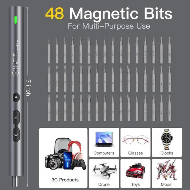 Alt view image 4 of 7 - 51 in 1 Electric Screwdriver Set, UF-TOOLS Portable Mini Rechargeable Cordless Precision Screwdriver with Battery & LED Light, Magnetic Driver Bits Set, Professional Repair Tool Kit for Electronics