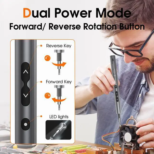 Alt view image 2 of 7 - UF-TOOLS Mini Electric Screwdriver, 62 in 1 Cordless Rechargeable Small Power Screwdriver Set with 48 Bits, Led Light and Magnetic Mat, Professional Repair Tool for Phone Watch Camera Laptop PC