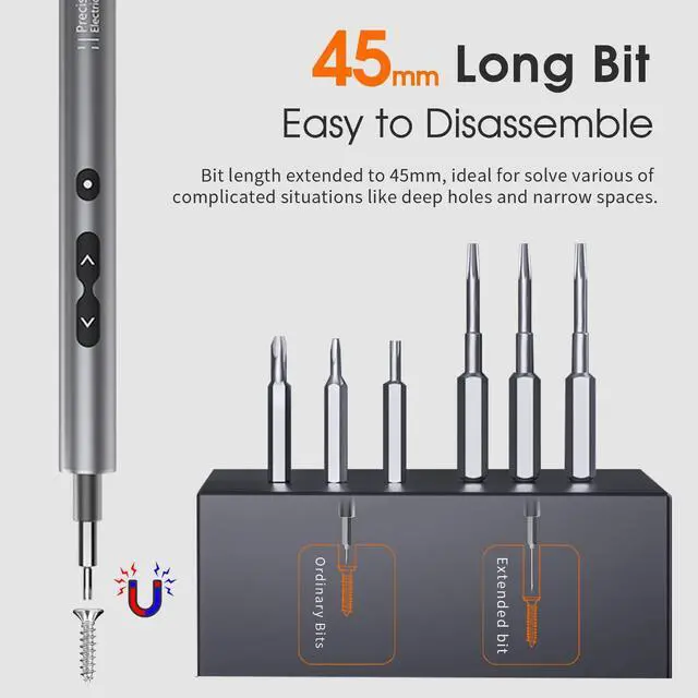 Alt view image 7 of 7 - UF-TOOLS Mini Electric Screwdriver, 62 in 1 Cordless Rechargeable Small Power Screwdriver Set with 48 Bits, Led Light and Magnetic Mat, Professional Repair Tool for Phone Watch Camera Laptop PC
