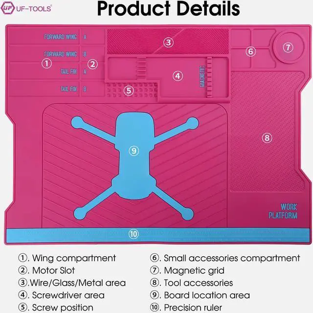 Alt view image 3 of 7 - UF-TOOLS 4.5 MM Thicken Silicone Electronics Work Mat, 20.3 x 14.4 Inch Large Soldering Mat Heat Insulation Anti-Static Magnetic Work Station for Soldering Iron, Phone, Computer, Watch Repair