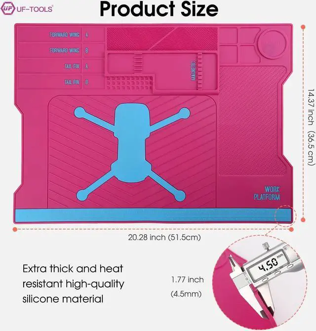 Alt view image 2 of 7 - UF-TOOLS 4.5 MM Thicken Silicone Electronics Work Mat, 20.3 x 14.4 Inch Large Soldering Mat Heat Insulation Anti-Static Magnetic Work Station for Soldering Iron, Phone, Computer, Watch Repair