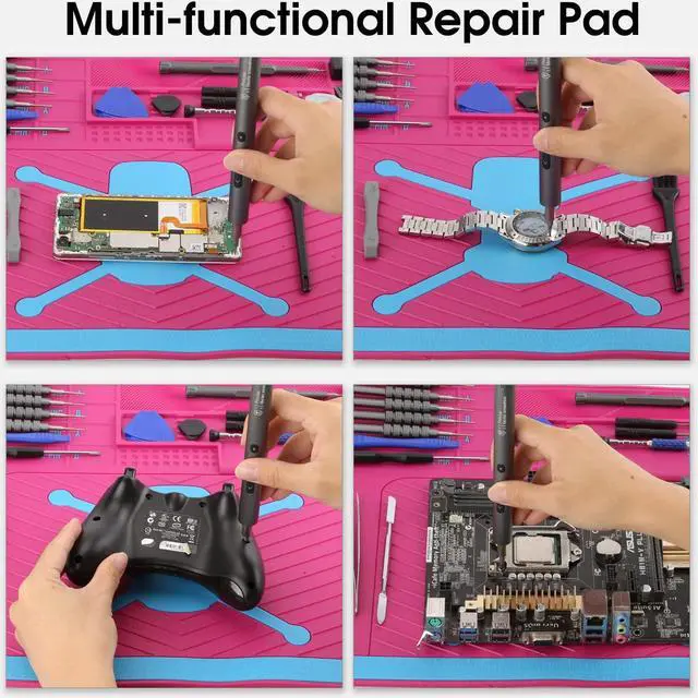 Alt view image 7 of 7 - UF-TOOLS 4.5 MM Thicken Silicone Electronics Work Mat, 20.3 x 14.4 Inch Large Soldering Mat Heat Insulation Anti-Static Magnetic Work Station for Soldering Iron, Phone, Computer, Watch Repair