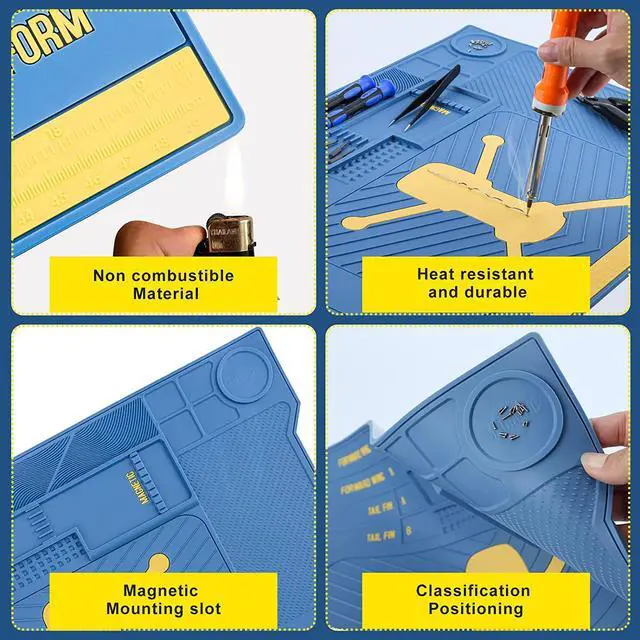Alt view image 6 of 7 - UF-TOOLS 4.5 MM Thicken Silicone Electronics Work Mat, 20.3 x 14.4 Inch Large Soldering Mat Heat Insulation Anti-Static Magnetic Work Station for Soldering Iron, Phone, Computer, Watch Repair