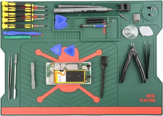 Main image of UF-TOOLS 4.5 MM Thicken Silicone Electronics Work Mat, 20.3 x 14.4 Inch Large Soldering Mat Heat Insulation Anti-Static Magnetic Work Station for Soldering Iron, Phone, Computer, Watch Repair