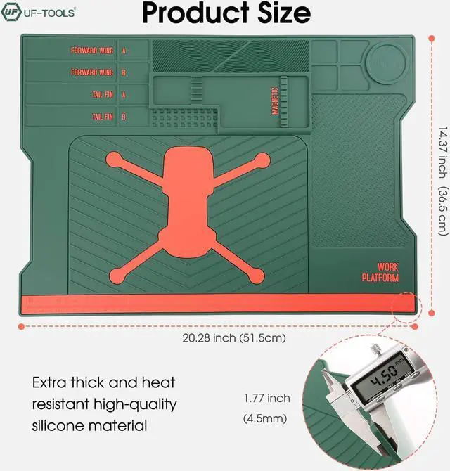 Alt view image 2 of 7 - UF-TOOLS 4.5 MM Thicken Silicone Electronics Work Mat, 20.3 x 14.4 Inch Large Soldering Mat Heat Insulation Anti-Static Magnetic Work Station for Soldering Iron, Phone, Computer, Watch Repair