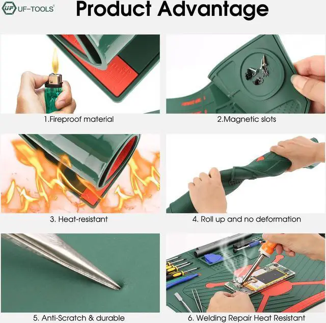 Alt view image 4 of 7 - UF-TOOLS 4.5 MM Thicken Silicone Electronics Work Mat, 20.3 x 14.4 Inch Large Soldering Mat Heat Insulation Anti-Static Magnetic Work Station for Soldering Iron, Phone, Computer, Watch Repair