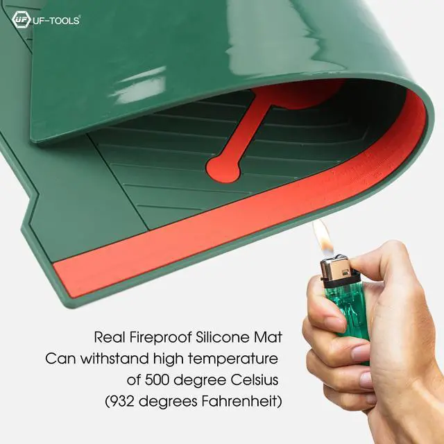 Alt view image 5 of 7 - UF-TOOLS 4.5 MM Thicken Silicone Electronics Work Mat, 20.3 x 14.4 Inch Large Soldering Mat Heat Insulation Anti-Static Magnetic Work Station for Soldering Iron, Phone, Computer, Watch Repair