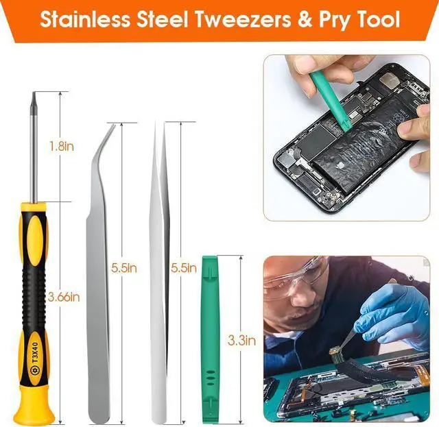 Alt view image 5 of 7 - Kingsdun 12Pcs Magnetic Torx Screwdriver Sets with T3 T4 T5 T6 T7 T8 T10 Star Screwdrivers, Stainless Steel Tweezers & Philip Slotted Screwdrivers for Phone/Mac/Camera/Computer Repairing