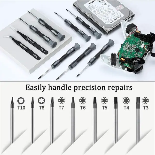 Alt view image 2 of 7 - 12 in 1 Torx Screwdriver Sets, Magnetic Precision Screwdrivers with T3 T4 T5 T6 T7 T8 T10 Repair Kit, ESD Tweezers & Philip Slotted Star Screwdrivers for Camera/Mac/Computer/Xbox/PS4