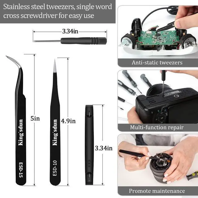 Alt view image 5 of 7 - 12 in 1 Torx Screwdriver Sets, Magnetic Precision Screwdrivers with T3 T4 T5 T6 T7 T8 T10 Repair Kit, ESD Tweezers & Philip Slotted Star Screwdrivers for Camera/Mac/Computer/Xbox/PS4
