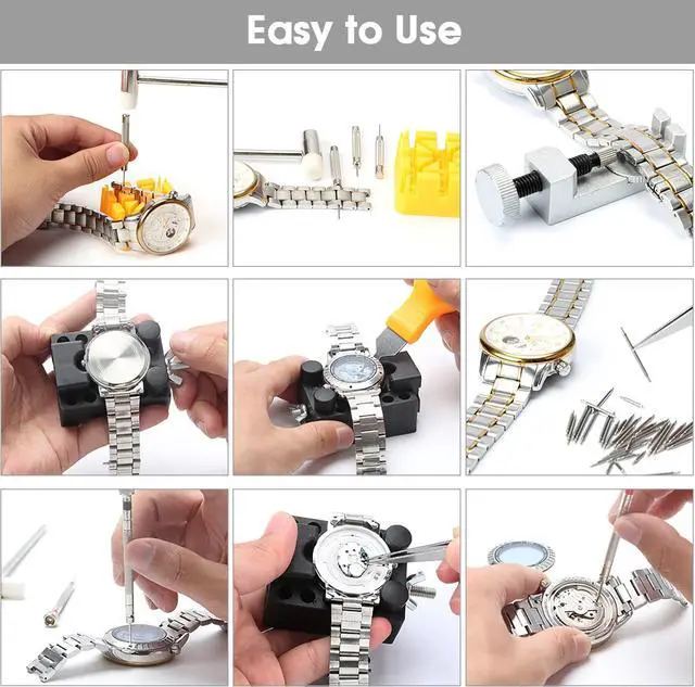 Alt view image 6 of 7 - Kingsdun Watch Repair Kit, Professional Watch Battery Replacement Tool Watchband Link & Back Remover Spring Bar Tool Kit with Carrying Case & Instruction Manual