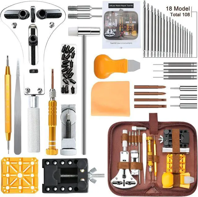 Alt view image 7 of 7 - Kingsdun Watch Repair Kit, Professional Watch Battery Replacement Tool Watchband Link & Back Remover Spring Bar Tool Kit with Carrying Case & Instruction Manual