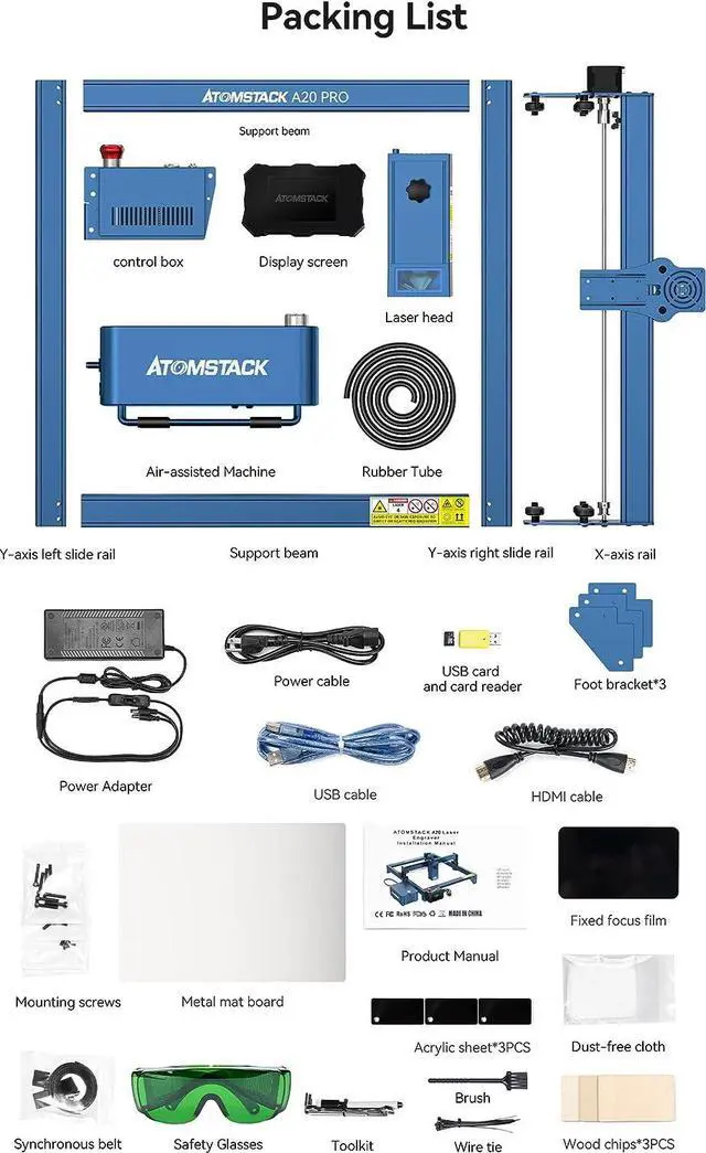 Alt view image 6 of 7 - ATOMSTACK A20 Pro Laser Engraver 130W, 20W Optical Power Laser Cutter with F30 Pro Air Assist Kit, R3 Pro Rotary Roller and F2 Laser Honeycomb Working Table, Engraving Area 400x400mm