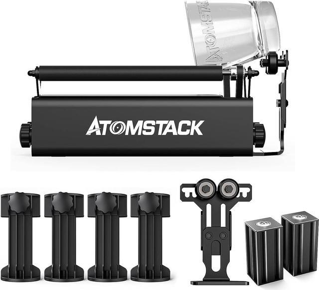 ATOMSTACK R3 Pro Laser Rotary Roller, Laser Engraver Y-axis Rotary Roller  for 360° Engraving Cylindrical Objects with 4 Heightening Columns, 2  Support Shaft and 1 Support Frame 