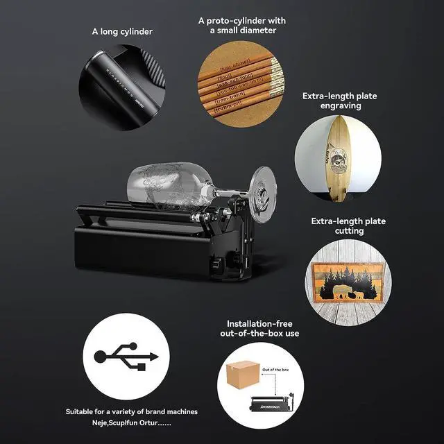 Alt view image 5 of 7 - ATOMSTACK R3 Pro Laser Rotary Roller, Laser Engraver Y-axis Rotary Roller for 360° Engraving Cylindrical Objects with 4 Heightening Columns, 2 Support Shaft and 1 Support Frame