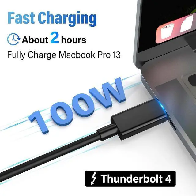 Alt view image 4 of 7 - ACASIS [ Certified Thunderbolt 4 Cable 6.6ft, 40Gbps Data Transfer, 100W PD Charging, 8K Video, Compatible with Thunderbolt 4/3, USB-C, USB4 Devices, Black (6.6ft/2m)