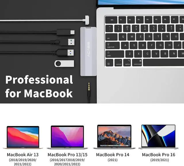 Alt view image 3 of 7 - USB C Hub Adapter for MacBook Pro/Air M1 M2 13" 14" 15" 16" 2022-2019,ACASIS 5 in 1 MacBook Pro Accessories with 10Gbps 3*USB 3.1/ 100W Thunderbolt 3 PD Charing/ 3.5 Audio mic