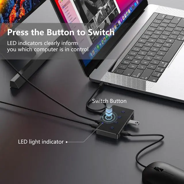 Alt view image 3 of 7 - KVM Switch,USB 3.0 Switcher 2 Computers Share 4 USB 3.0 Ports for Mouse, Keyboard,Printer and More,USB Switch Compatible with Mac/Windows/Linux