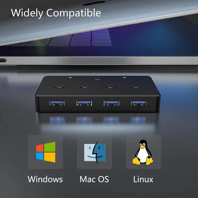 Alt view image 7 of 7 - KVM Switch,USB 3.0 Switcher 2 Computers Share 4 USB 3.0 Ports for Mouse, Keyboard,Printer and More,USB Switch Compatible with Mac/Windows/Linux