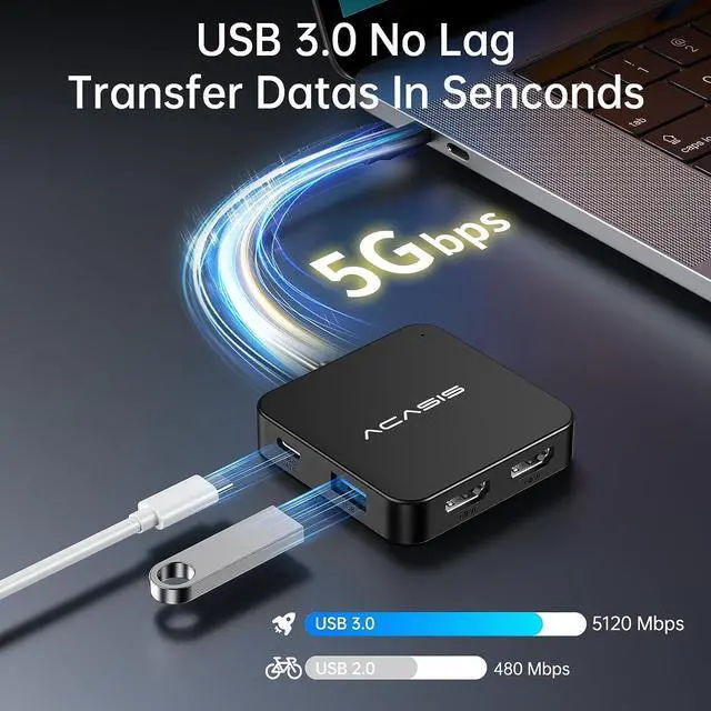 Alt view image 5 of 7 - ACASIS USB C Hub Dual HDMI, USB C to Dual HDMI Adapter, 100W PD Charging, 5Gbps USB C and USB A Data Ports, USB C Docking Station Dual Monitor Adapter for MacBook//HP/Surface/Lenovo/Steam Deck