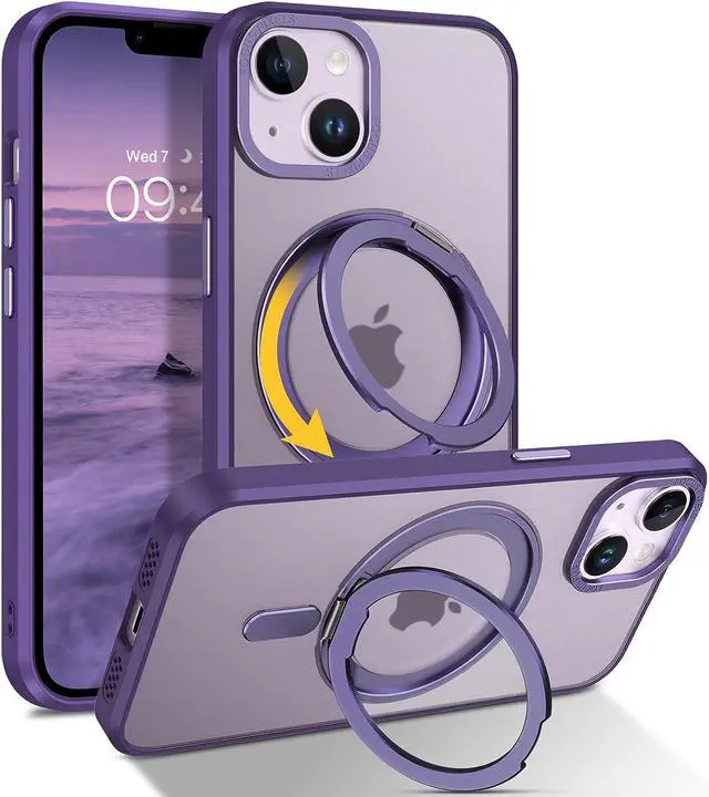 Main image of Case for iPhone 14/13, Magnetic Case [Compatible with Magsafe] with 360° Rotatable Ring Holder Invisible Stand Slim Translucent Men Women Shockproof Protective Phone Cover 6.1 Inch,Purple