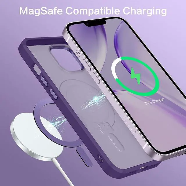 Alt view image 5 of 7 - Case for iPhone 14/13, Magnetic Case [Compatible with Magsafe] with 360° Rotatable Ring Holder Invisible Stand Slim Translucent Men Women Shockproof Protective Phone Cover 6.1 Inch,Purple