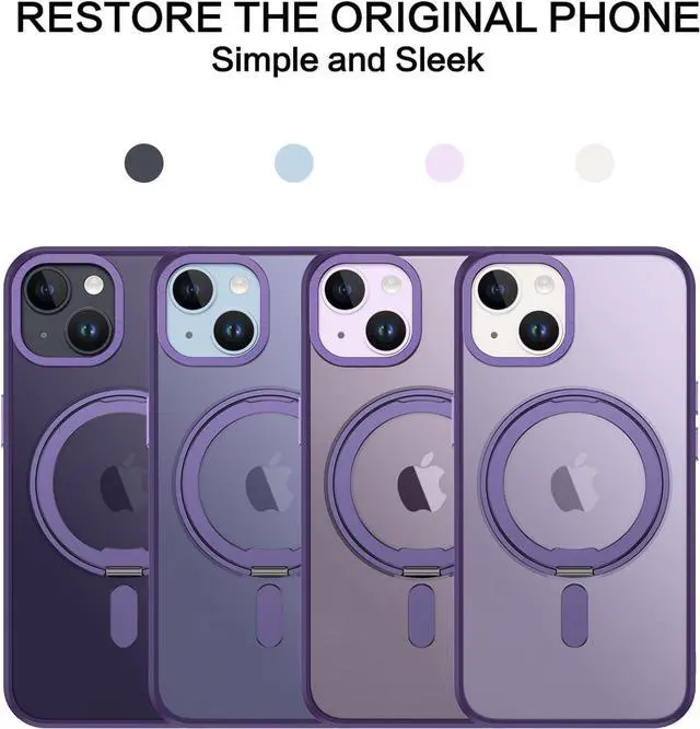 Alt view image 2 of 7 - Case for iPhone 14/13, Magnetic Case [Compatible with Magsafe] with 360° Rotatable Ring Holder Invisible Stand Slim Translucent Men Women Shockproof Protective Phone Cover 6.1 Inch,Purple