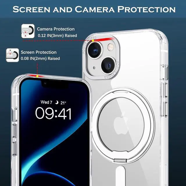 Alt view image 3 of 7 - YINLAI Case for iPhone 14/13, Magnetic Case [Compatible with Magsafe] with 360° Rotatable Ring Holder Invisible Stand Slim Transparent Men Women Shockproof Protective Phone Cover 6.1 Inch, Clear