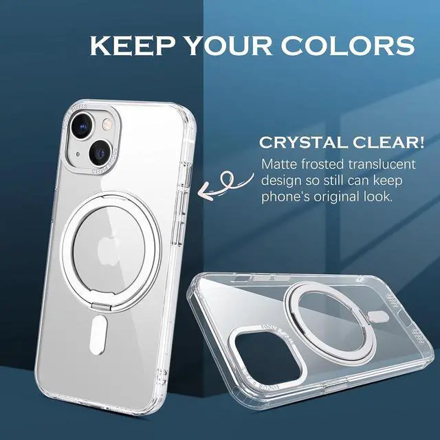 Alt view image 2 of 7 - YINLAI Case for iPhone 14/13, Magnetic Case [Compatible with Magsafe] with 360° Rotatable Ring Holder Invisible Stand Slim Transparent Men Women Shockproof Protective Phone Cover 6.1 Inch, Clear