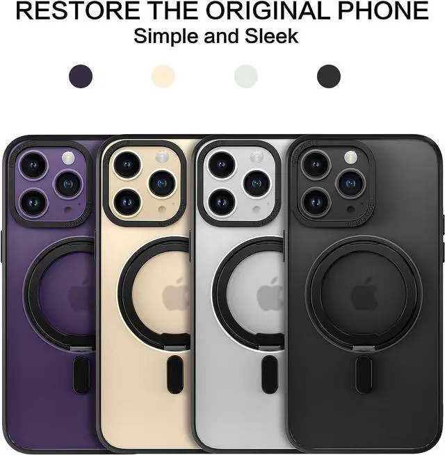 Alt view image 2 of 7 - Case for iPhone 14 Pro Max, Magnetic Case [Compatible with Magsafe] with 360° Rotatable Ring Holder Invisible Stand Slim Translucent Men Women Shockproof Protective Phone Cover 6.7 Inch, Black